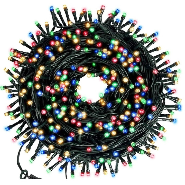 Instalatie brad cu 100 LED-uri, lungime 10m, 8 jocuri de lumini, Multicolor